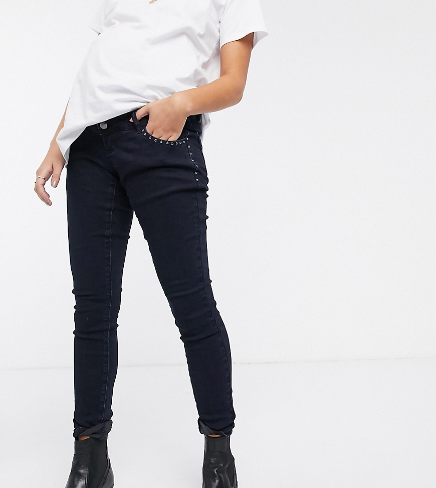 Mamalicious – Slim jeans med midjeband över magen-Marinblå