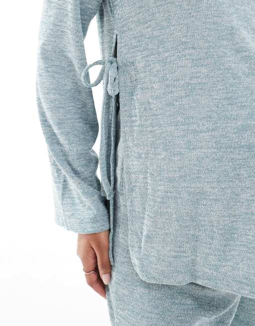 Mamalicious slubby knit slit side top in heathered pale blue - part of a set, 3 of 4