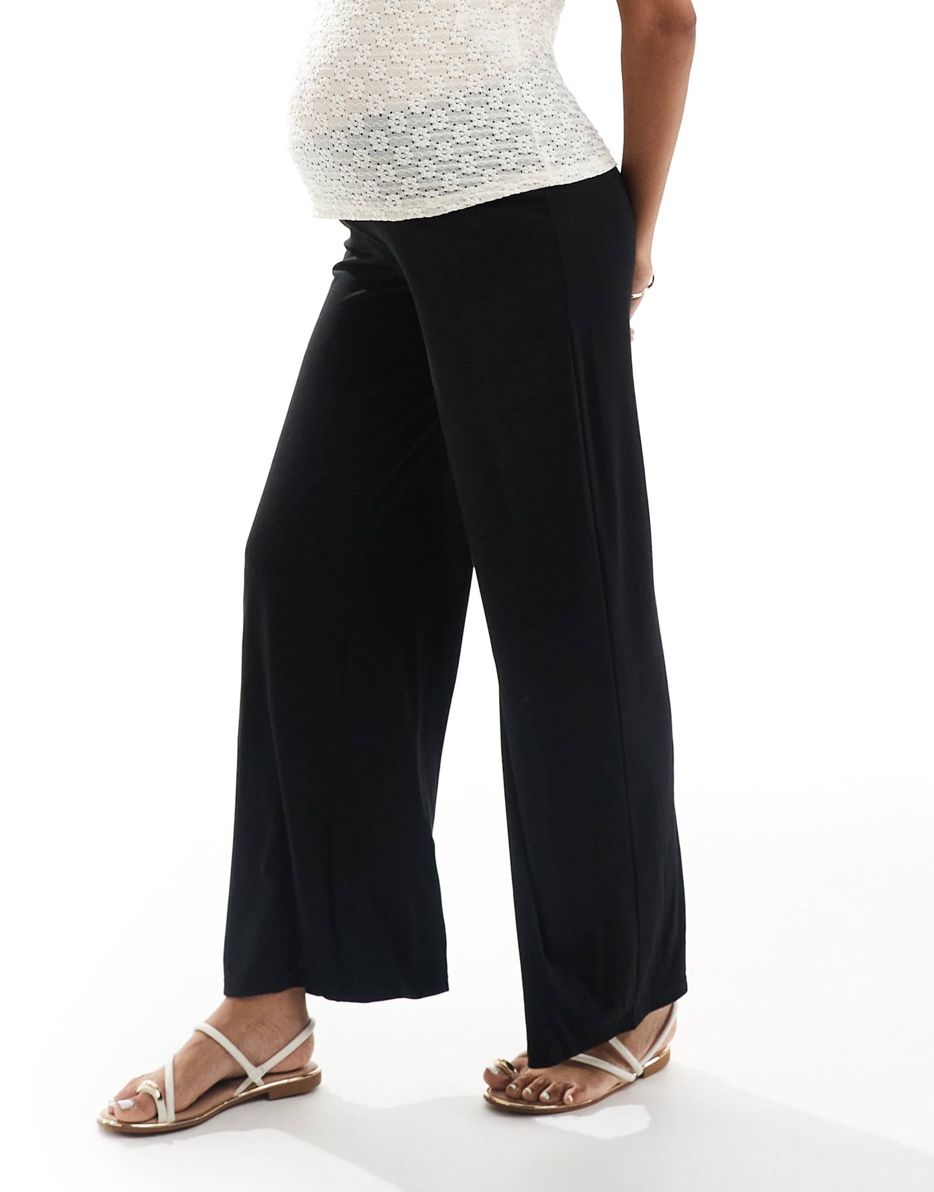 mamalicious stretchy shirred under the bump waistband wide leg pants in black