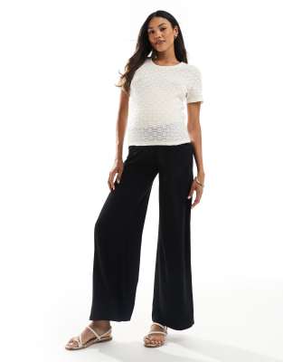 Mama.licious Mamalicious Stretchy Shirred Under The Bump Waistband Wide Leg Pants In Black