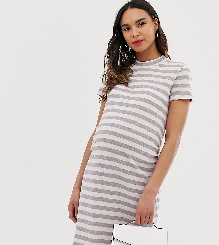 Mamalicious stripe high neck midi t-shirt dress-Multi