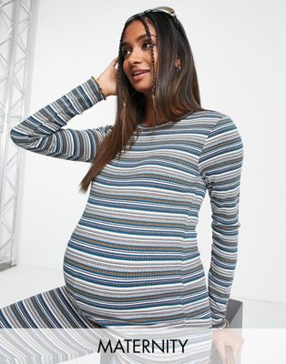 Mamalicious striped jersey top in blue