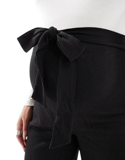 Mamalicious – Svarta byxor i jerseystil med knytmidja och vida ben, 4 av 5