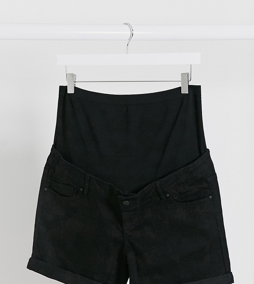 Mamalicious – Svarta jeansshorts med magband