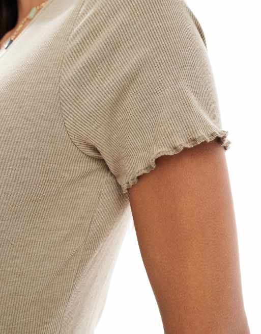 Mamalicious - T-shirt d'ensemble de grossesse à bords ondulés - Beige, 3 de 4