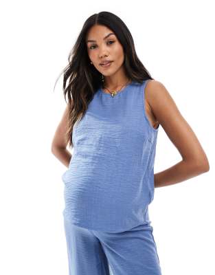 Mamalicious - Tanktop in Blau mit Knitterstruktur und seitlichem Bindedetail, Kombiteil