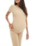 [Mama.licious] Mamalicious textured jersey boatneck t-shirt with lettuce edge in cream (part of a set)-White XS Sesame