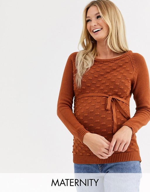 Mamalicious Maternity textured knitted jumper in brown