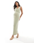 [Mama.licious] Mamalicious tie front midi dress with hidden nursing function in green 2XL Fog green