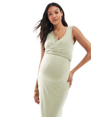 Mama.licious Mamalicious Tie Front Midi Dress With Hidden Nursing Function