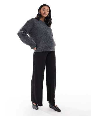 Mama.licious Mamalicious tie waist detail wide leg jersey trouser in black