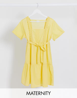 maternity ruffle tie waist smock dress