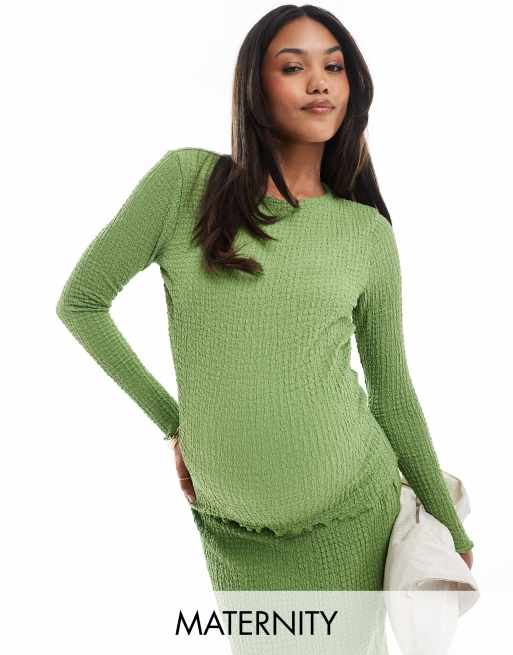Mamalicious - Top d'ensemble de grossesse en jersey texturé à manches larges - Vert