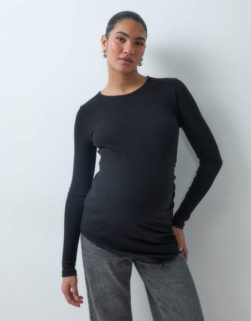 Mamalicious top premaman asimmetrico a maniche lunghe con dettaglio in pizzo nero, 1 di 5