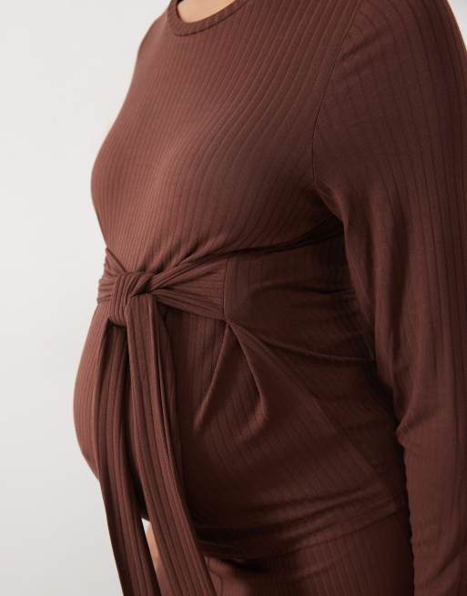 Mamalicious Umstands-Kombiteil aus geripptem Jersey mit langen Ärmeln in Rostbraun, 3 von 4