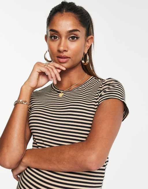 Mamalicious – Umstandsmode – 2er-Pack figurbetonte Midi-T-Shirt-Kleider aus Baumwolle in Schwarz und mit Streifenmuster - MULTI, 2 von 4