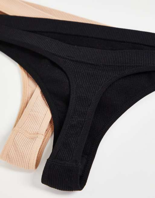 Mamalicious Umstandsmode– 2er-Pack gerippte String-Tangas in Schwarz und Beige - MULTI, 3 von 4