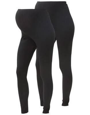 Mamalicious Umstandsmode - 2er-Pack Leggings aus Baumwolle in Schwarz