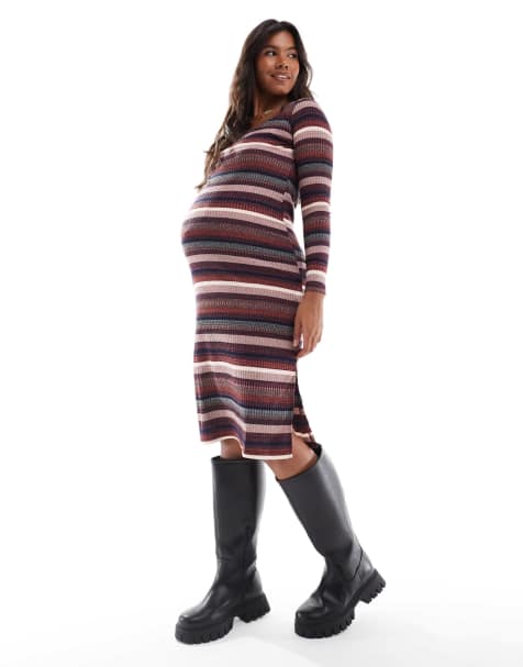 Mamalicious Umstandsmode – Breit geripptes Maxikleid mit buntem Streifenmuster - view 1