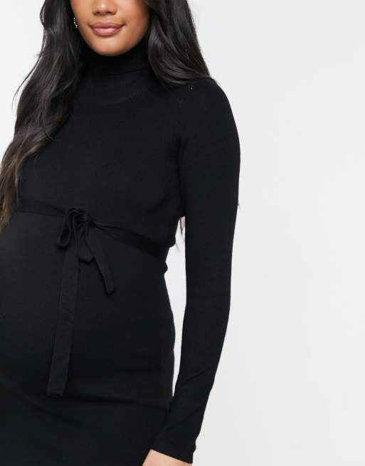 Mamalicious Umstandsmode Mini Strickkleid Mit Rollkragen In Schwarz Asos