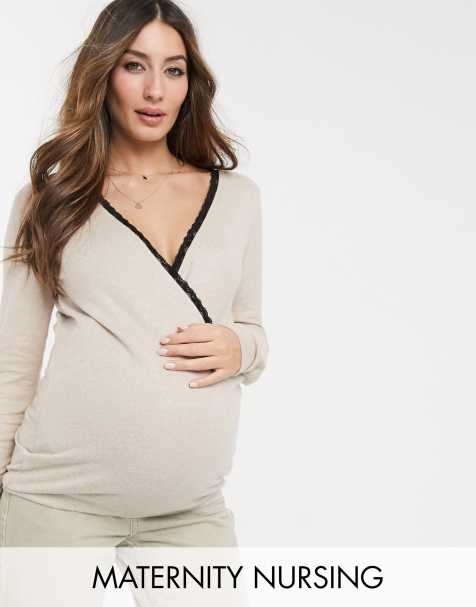 Mamalicious – Umstandsmode – Pullover in Beige mit Still-Funktion