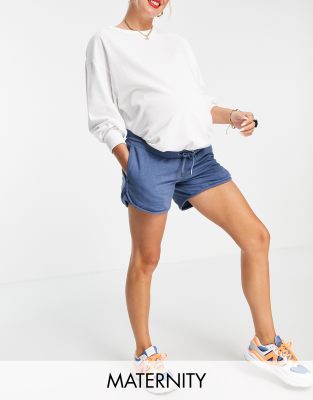 Mamalicious - Umstandsmode - Shorts im Läufer-Design aus Baumwollmix in Blau - MBLUE