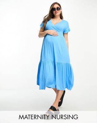 Mama.licious - Umstandsmode - Still-Midikleid in Blau mit Rüschenärmeln