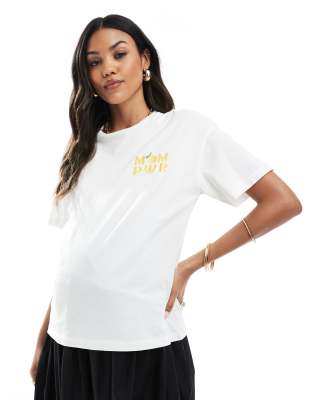 Mamalicious Umstandsmode - T-Shirt in Weiß mit Zitronen-Schrift-Motiv