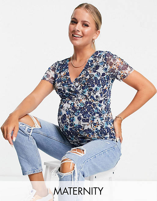 Mamalicious v neck top in floral
