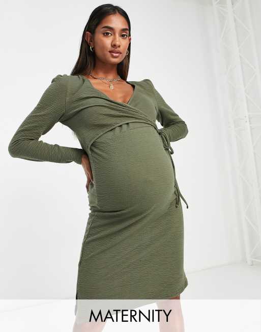 Mamalicious - Vestito midi a portafoglio kaki