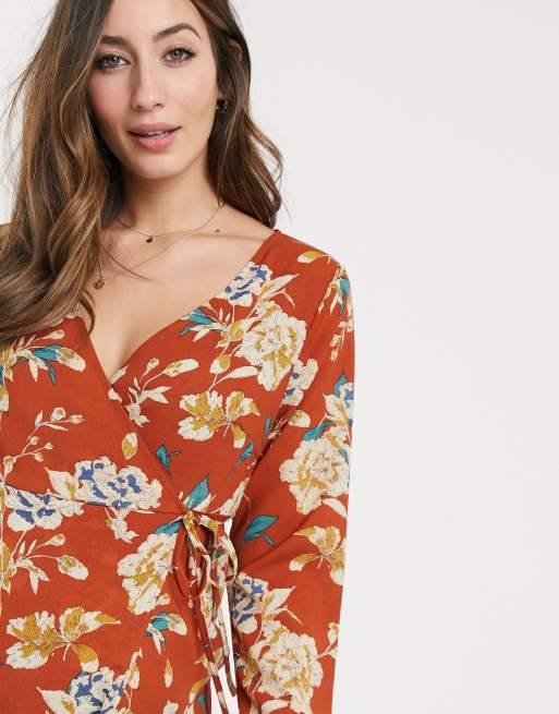 Mamalicious - Vestito per allattamento a portafoglio rosso a fiori, 3 di 4