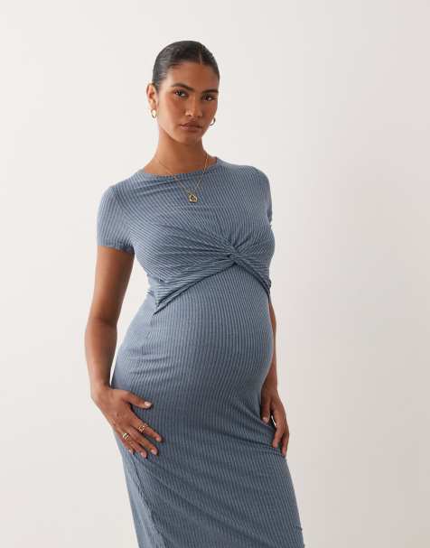 MAMALICIOUS vestito premaman midi a maniche corte blu con nodo sul davanti e funzione per allattamento - view 1