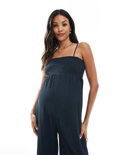 Mamalicious wide leg strappy jumpsuit in navy, 4 of 4