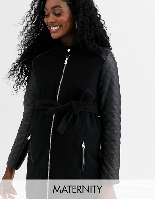 Mamalicious zip up coat with quilted sleeves