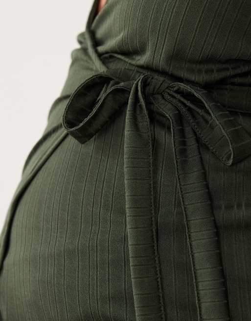 Mamalicious zwangerschaps ribgebreide jersey overslagtop in donkergroen, 4 van 4