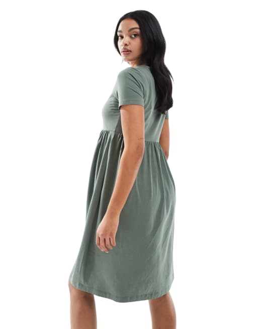 Mamalicious - Zwangerschapskleding - Aangerimpelde mini T-shirtjurk in kaki, 3 van 4