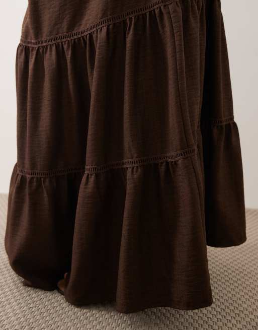 Mamalicious - Zwangerschapskleding - Boho maxi rok met trekkoord in de taille in chocoladebruin, 4 van 5