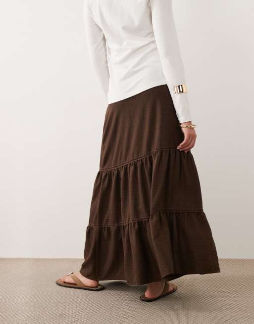 Mamalicious - Zwangerschapskleding - Boho maxi rok met trekkoord in de taille in chocoladebruin, 5 van 5