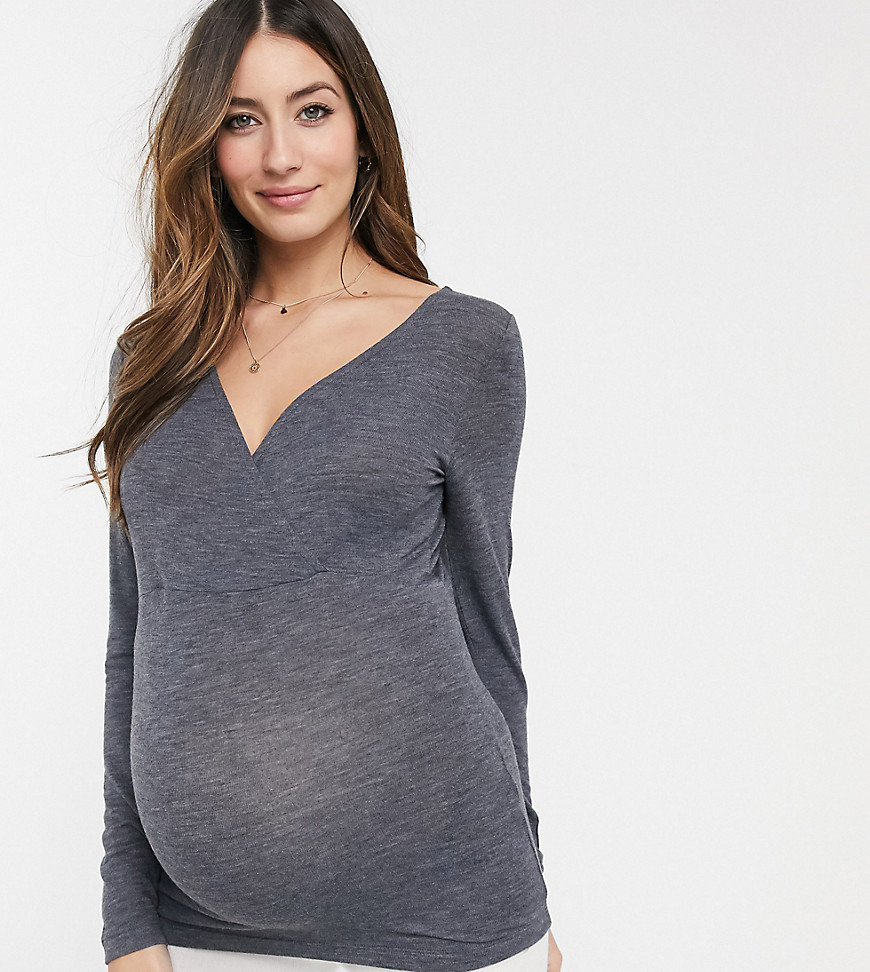 Mamalicious - Zwangerschapskleding - Borstvoedingstop met overslag en kant op de rug in grijs