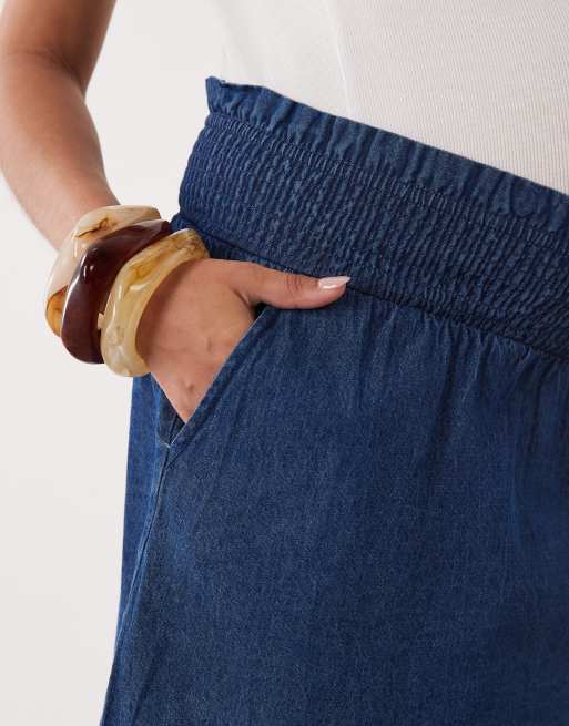Mamalicious - Zwangerschapskleding - Denim mini rok met gesmokte taille in dark-rinse wassing, 5 van 5