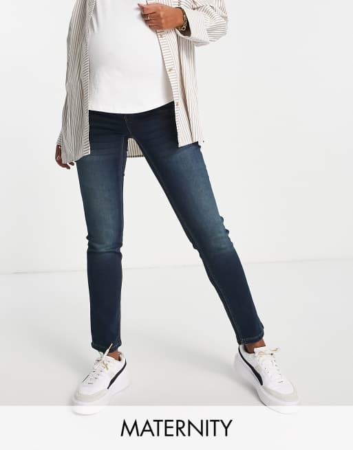 Mamalicious - Zwangerschapskleding - Denim skinny jeans in donkerblauw
