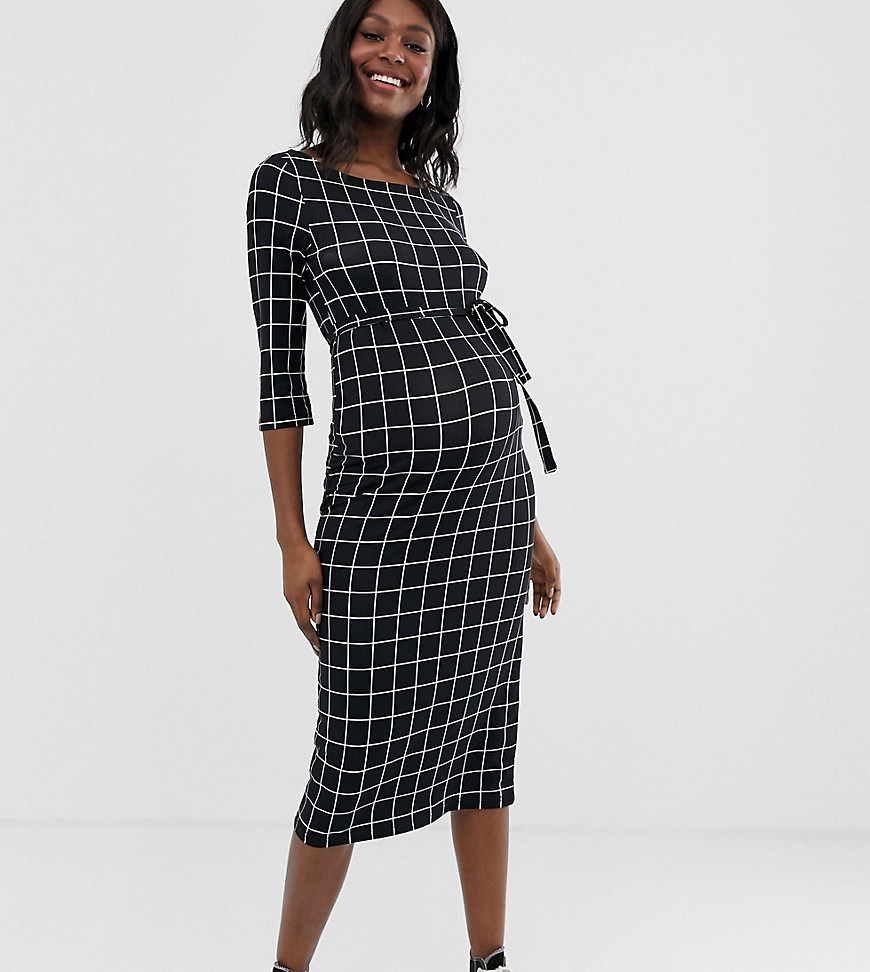 Mamalicious - Zwangerschapskleding - Geruite midi-jurk van jersey-Multi