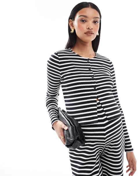 Mamalicious - Zwangerschapskleding - Gestreept jersey vest met knoopsluiting in zwart-wit, deel van co-ord set - view 1