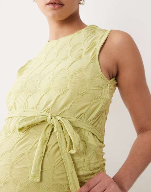 Mamalicious - Zwangerschapskleding - Hoogsluitende maxi jurk van jersey met textuur in groen, 3 van 4