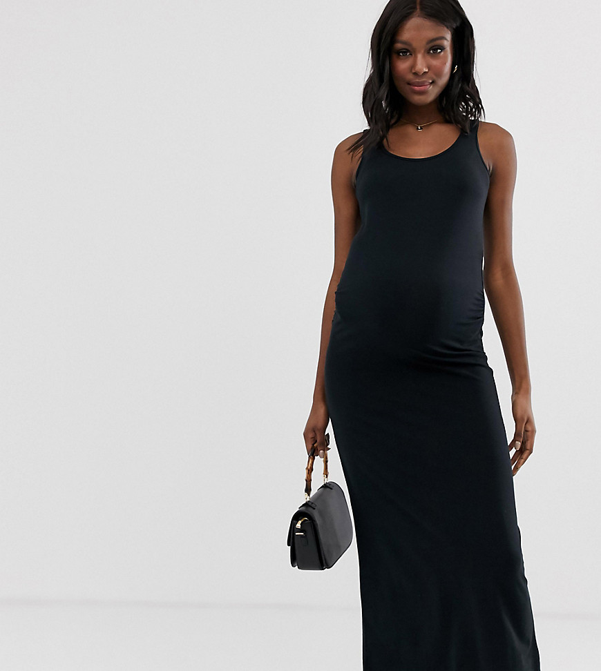 Mamalicious - Zwangerschapskleding - Lange jurk van organisch katoen in zwart