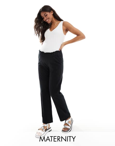 Mamalicious - Zwangerschapskleding - Lichtgewicht zomerbroek met wijde pijpen in zwart - view 1