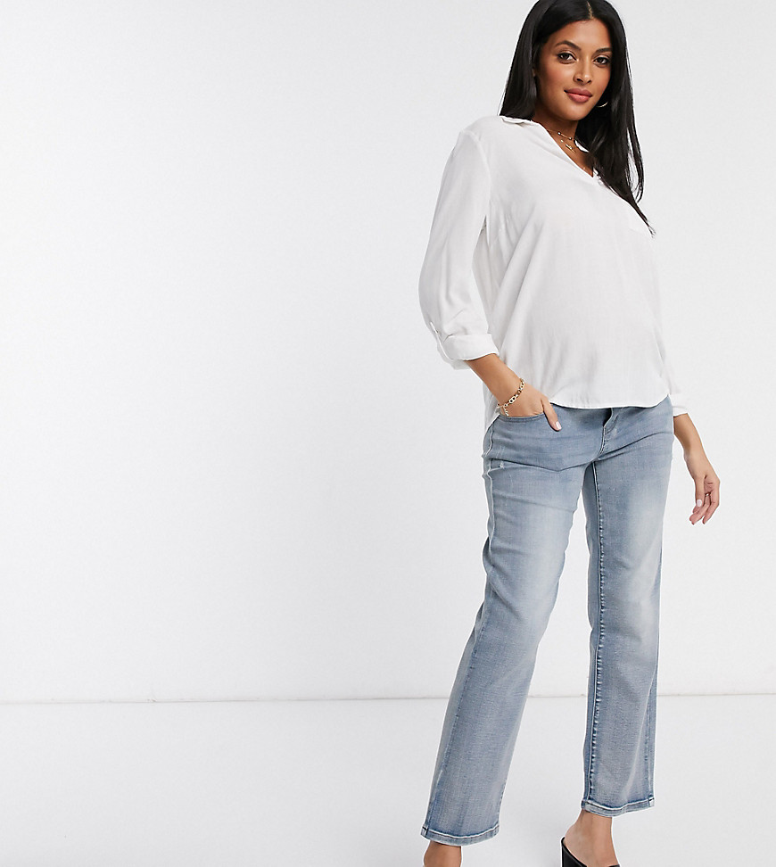Mamalicious -Zwangerschapskleding - Mom jeans in blauw met lichte wassing