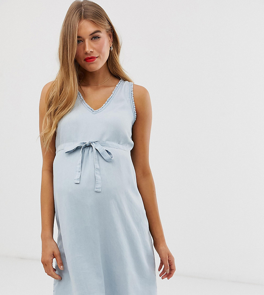 Mamalicious - Zwangerschapskleding- Mouwloze denim midi-jurk-Blauw