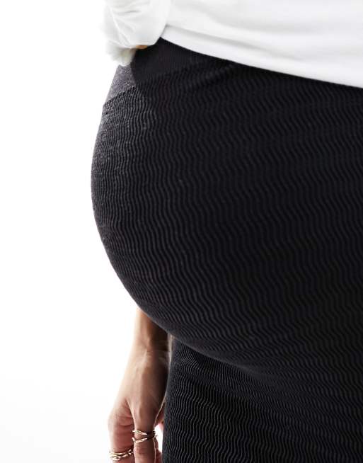 Mamalicious - Zwangerschapskleding - Naadloze mini rok met ondersteuning en textuur in zwart, 3 van 5