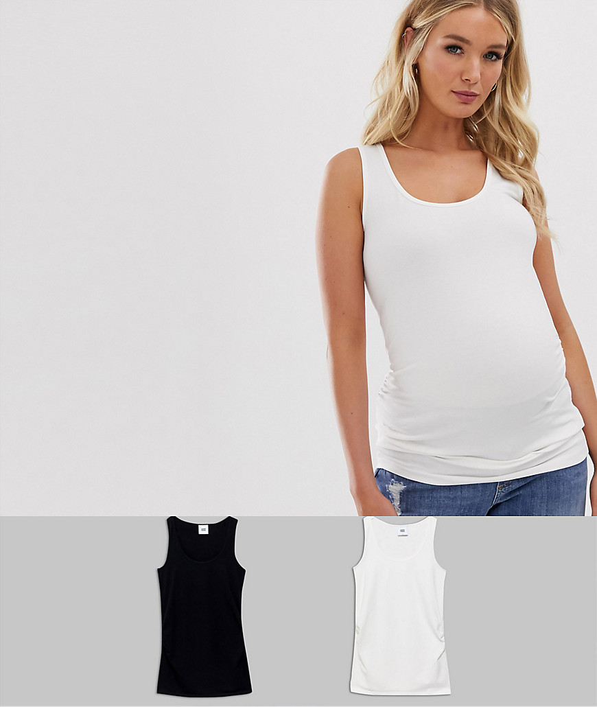Mamalicious - Zwangerschapskleding - Set van 2 hemdjes van biologisch katoen in zwart met wit-Multi
